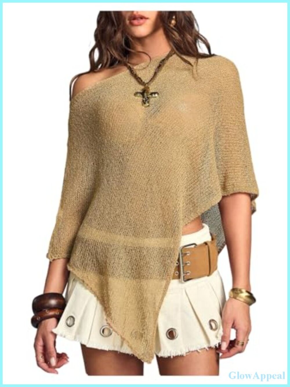 Sheer Knit Poncho Cape Top Asymmetrical Boho Bat Wing Shrug Cover Up